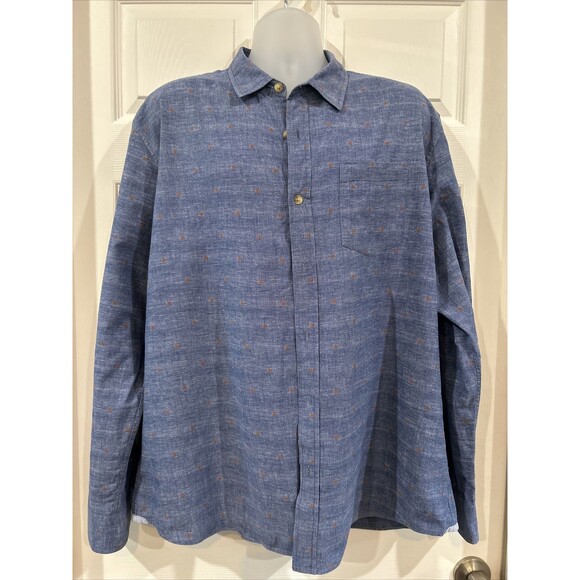 Grayers Clothiers Cotton Linen Blue Long Sleeve Button Front Shirt Men's XXL - Picture 1 of 10